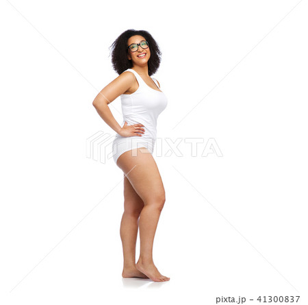 happy african american woman in white underwear happy african american woman in white underwear 41300837