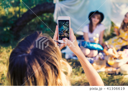 Group of girls friends take selfie photo 41306619