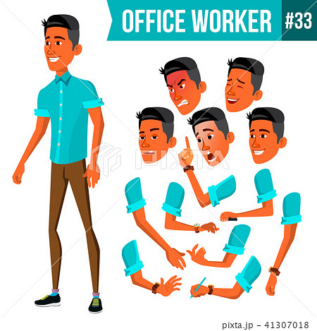 Office Worker Vector. Face Emotions, Various Gestures. Animation. Businessman Human. Modern Cabinet 41307018