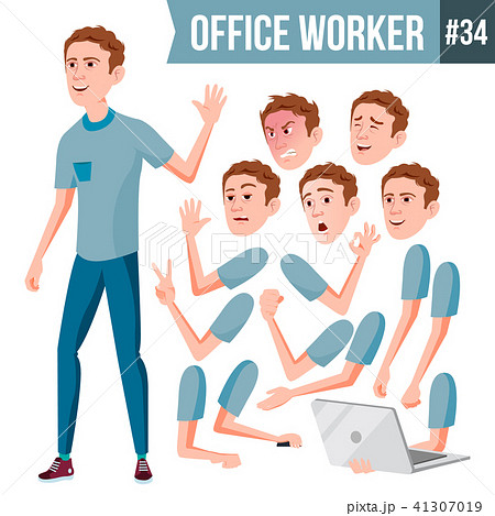 Office Worker Vector. Face Emotions, Various Gestures. Animation. Business Worker. Career 41307019