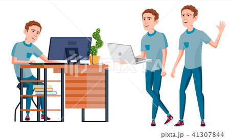 Office Worker Vector. Face Emotions, Various Gestures. Adult Entrepreneur Business Man. Happy Clerk Office Worker Vector. Face Emotions, Various Gestures. Adult Entrepreneur Business Man. Happy Clerk 41307844