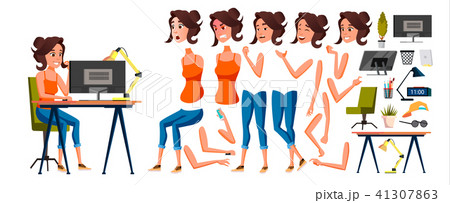 Office Worker Vector. Woman. Smiling Servant, Officer. Business Human. Lady Face Emotions, Various 41307863