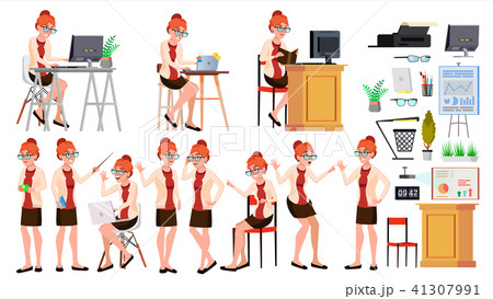 Office Worker Vector. Woman. Professional Officer, Clerk. Adult Business Female. Lady Face Emotions Office Worker Vector. Woman. Professional Officer, Clerk. Adult Business Female. Lady Face Emotions 41307991
