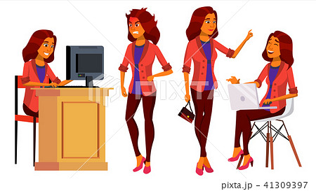 Office Worker Vector. Woman. Modern Employee, Laborer. Business Woman. Arab, Saudi Face Emotions 41309397