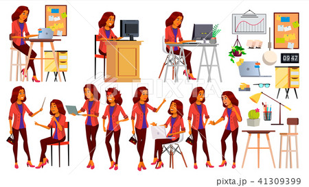Office Worker Vector. Woman. Business Human. Lady Face Emotions, Various Gestures. Isolated Flat Office Worker Vector. Woman. Business Human. Lady Face Emotions, Various Gestures. Isolated Flat 41309399