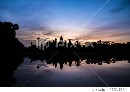 Reflection of an Angkor Wat in silhouette. 41311024