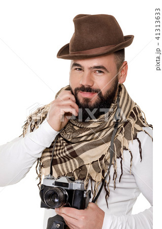 photographer with retro camera takes photos photographer with retro camera takes photos 41313633