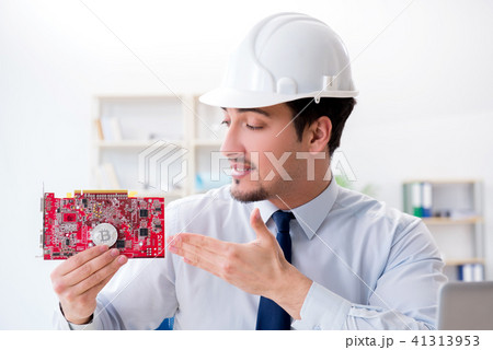 Man in bitcoin mining business concept 41313953