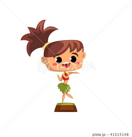 Happy girl dancing hula in traditional Hawaiian... - Stock Illustration  [41315148] - PIXTA