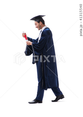 Student excited at his graduation isolated on white 41315540
