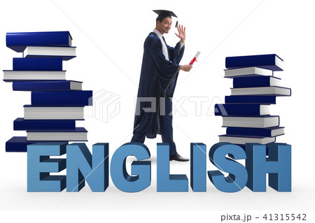 Young graduate in english language education concept on white 41315542