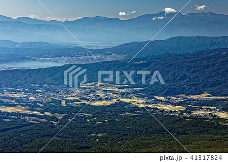 八ヶ岳連峰・阿弥陀岳から望む諏訪湖と槍・穂高連峰 41317824