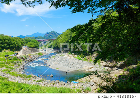 桂川渓谷での渓流釣り 猿橋遊覧の写真素材