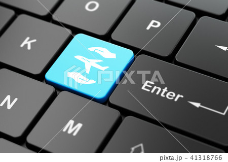 Insurance concept: Airplane And Palm on computer keyboard background Insurance concept: Airplane And Palm on computer keyboard background 41318766