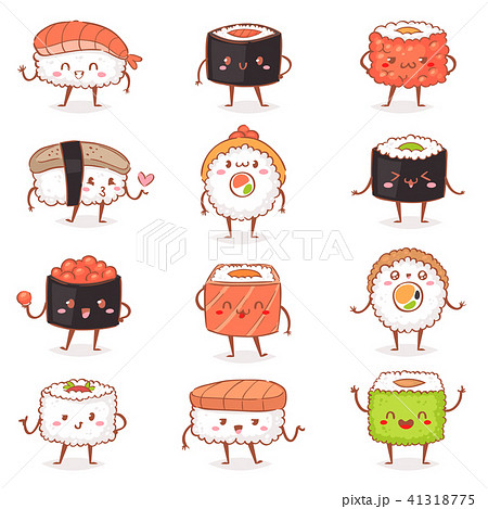 Sushi Kawaiivector Japanese Food Sashimi Roll のイラスト素材