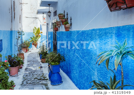 Small streets in blue and white in the kasbah of old city Rabat in Marocco Small streets in blue and white in the kasbah of old city Rabat in Marocco 41319349