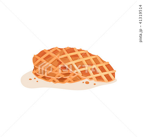 Three round-shaped crispy waffles with crumbs. Delicious snack. Flat vector element for cooking Three round-shaped crispy waffles with crumbs. Delicious snack. Flat vector element for cooking 41319514