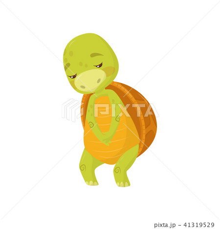 Flat Vector Icon Of Sad Turtle Green Marine のイラスト素材