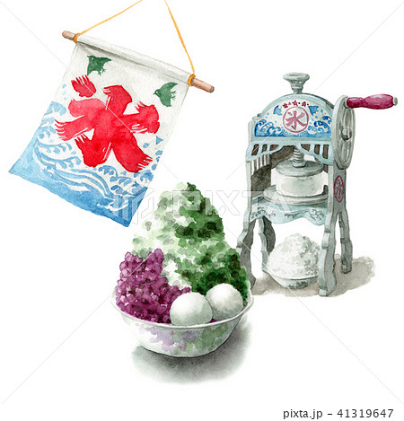 水彩で描いたかき氷と氷かき機 水彩で描いたかき氷と氷かき機 41319647