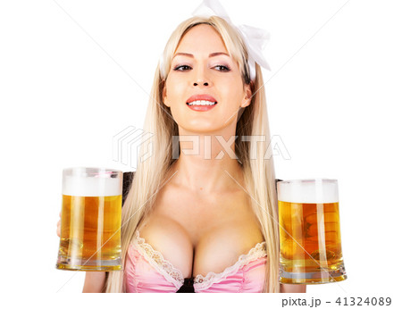 oktoberfest woman with big breast Holds two mugs oktoberfest woman with big breast Holds two mugs 41324089