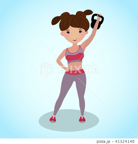 Girl with a kettlebell. Cartoon character. Workout Girl with a kettlebell. Cartoon character. Workout 41324140