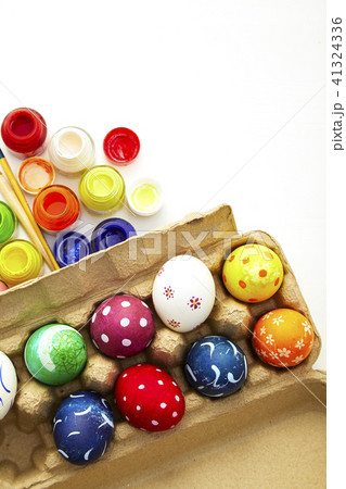 Decorated eggs and spring flowers tulips Decorated eggs and spring flowers tulips 41324336