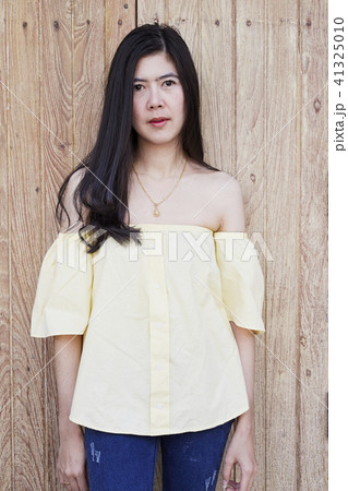Portrait Asian young with long black hair Portrait Asian young with long black hair 41325010