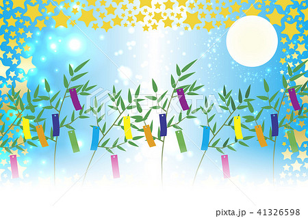 和風背景素材壁紙 七夕飾り 祭り 伝統 短冊 笹の葉 初夏の行事 星屑 天の川 星屑 キラキラ 七月のイラスト素材