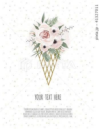 Card with leaves and geometrical frame.  41327011