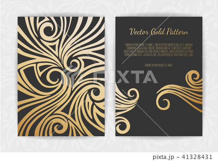 Gold greeting card on a black background. Luxury ornament template. 41328431