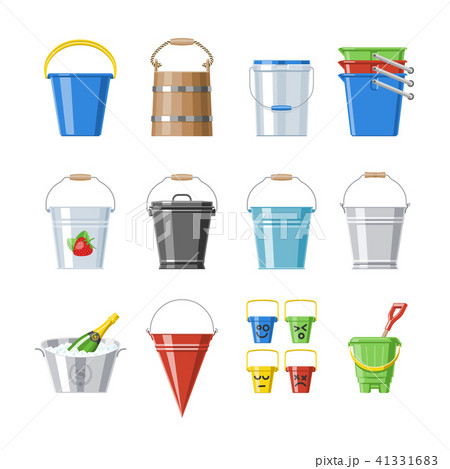 Bucket vector bucketful or wooden pailful and kids plastic pail for playing empty or with water 41331683