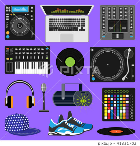 Dj Music Vector Discjockey Playing Disco On のイラスト素材