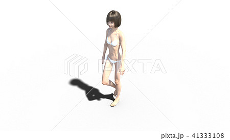 歩く白い水着の女の子 Perming3dcgイラスト素材のイラスト素材