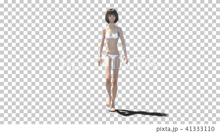 Walking white swimsuit girl perming3DCG illustrations material Walking white swimsuit girl perming3DCG illustrations material 41333110
