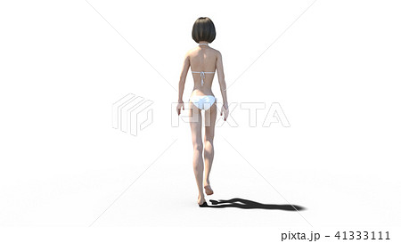 歩く白い水着の女の子　perming3DCGイラスト素材 41333111