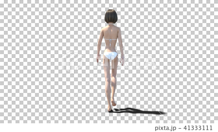歩く白い水着の女の子　perming3DCGイラスト素材 41333111