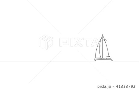 Single continuous one line art ocean travel vacation. Sea voyage holiday tropical island ship yacht 41333792