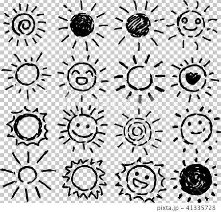 夏 太陽 黒い 手描きイラストのイラスト素材