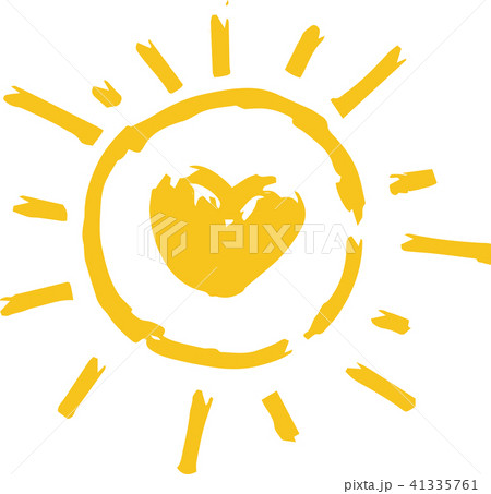 夏 太陽 黄色い 手描きイラストのイラスト素材