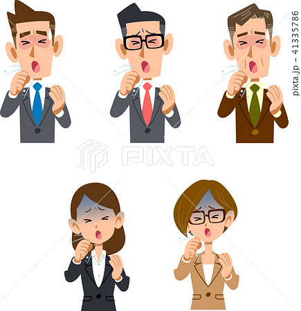 咳をする会社員の男性と女性会社員 咳をする会社員の男性と女性会社員 41335786