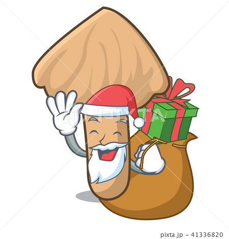 Santa with gift inocybe mushroom mascot cartoon Santa with gift inocybe mushroom mascot cartoon 41336820