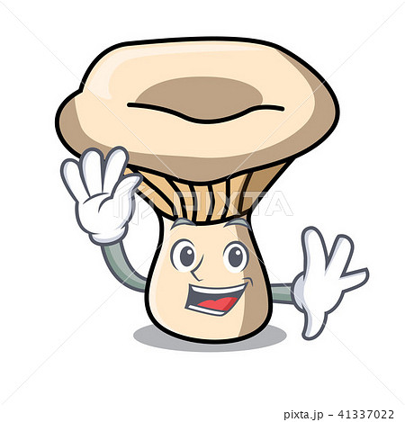 Waving milk mushroom character cartoon 41337022