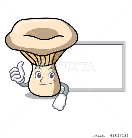 Thumbs up with board milk mushroom character cartoon Thumbs up with board milk mushroom character cartoon 41337181