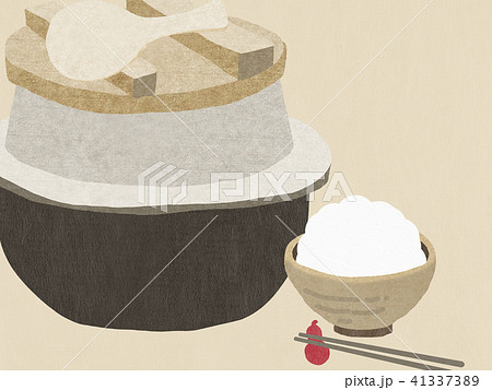 背景-和紙-羽釜-白飯 41337389