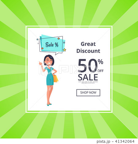 Great Discount 50 Off Shop Now Poster with Woman 41342064