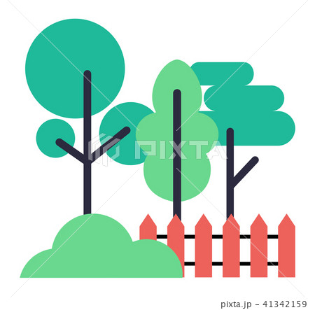 Icons of Trees, Bush and Wooden Fence on White Icons of Trees, Bush and Wooden Fence on White 41342159