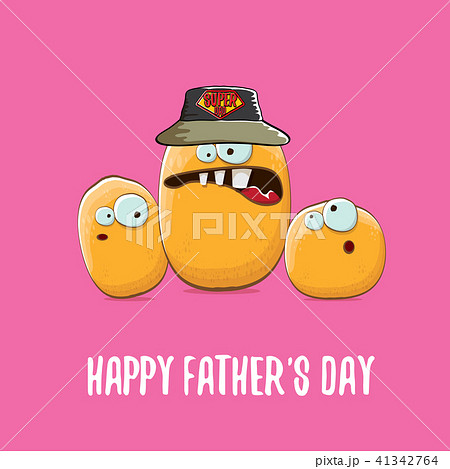 happy fathers day greeting card with cartoon father potato and kids . fathers day vector label or 41342764