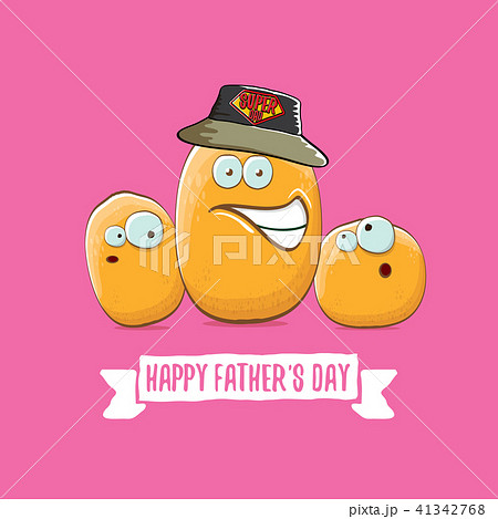 happy fathers day greeting card with cartoon father potato and kids . fathers day vector label or 41342768
