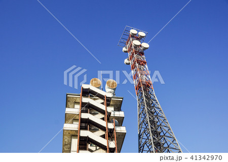 telecommunication tower with the blue sky. Cell Phone Signal Tower, antennas 41342970
