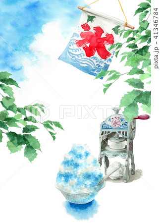 かき氷と木の枝と青空の暑中見舞いハガキ かき氷と木の枝と青空の暑中見舞いハガキ 41346784